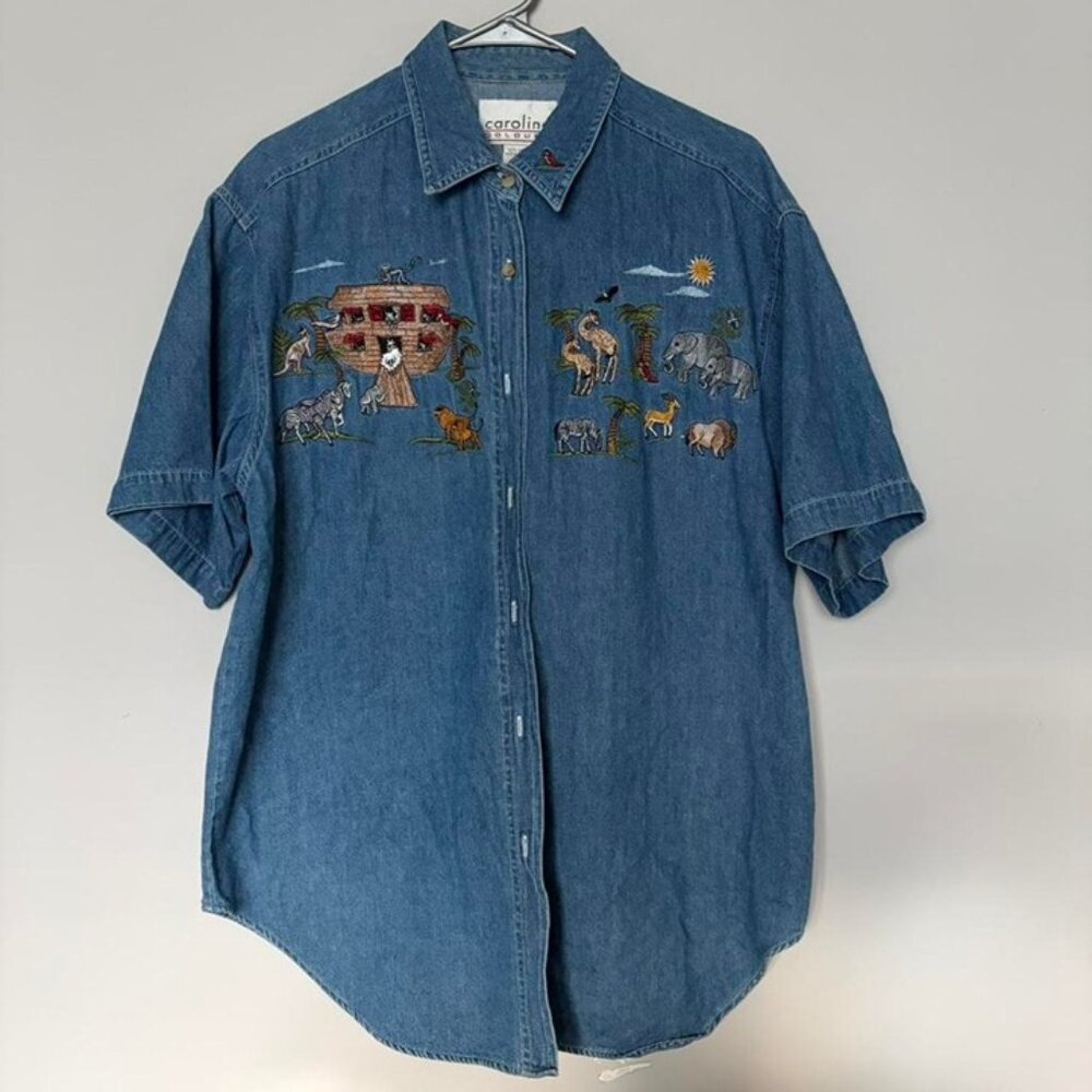 Vintage Carolina Colours embroidered Noah’s ark animal button up top
